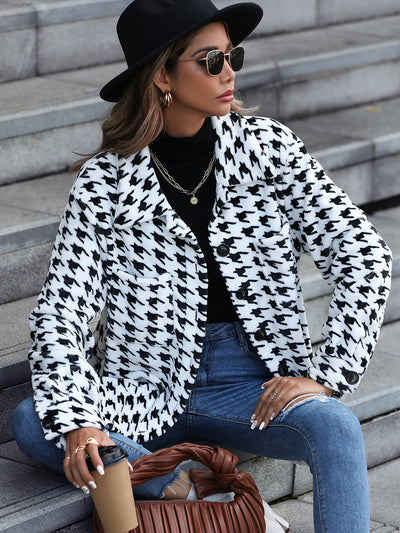 Plush Houndstooth Flannel Coat