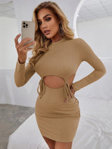 Hollow Lace Up Slim Long Sleeve Dress