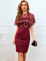 Retro Stitching Fringed Sequined Dress