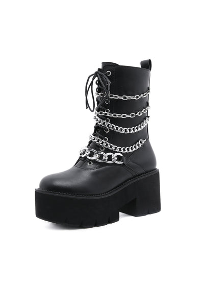 Metal Element High Heel Thick Bottom Martin Boots