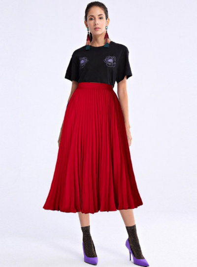 Women Pleated Pleat Mid-Length Skirt