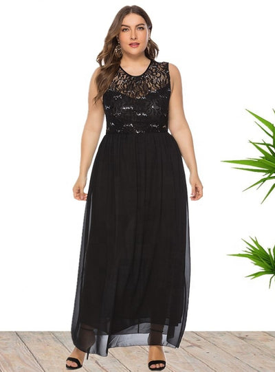 Sleeveless Lace Chiffon Stitching Dress