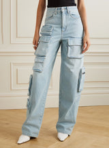 Light-colored Multi-pocket Loose Jeans