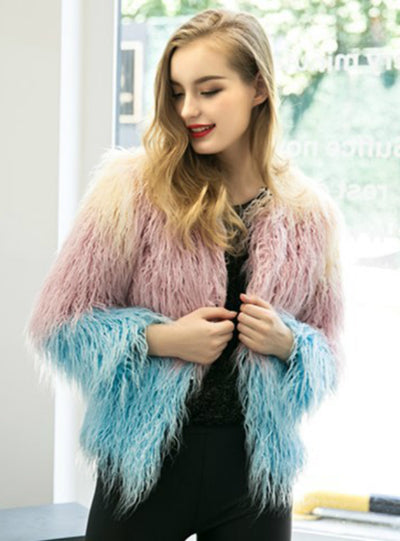 Fur Like Coat With Long Sleeves Short Coat