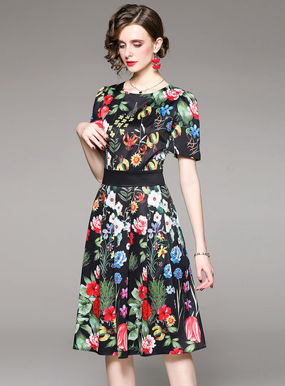 Retro Printed Medium and Long Dress