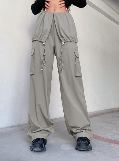 Fake Two-piece Drawstring Low Waist Pant