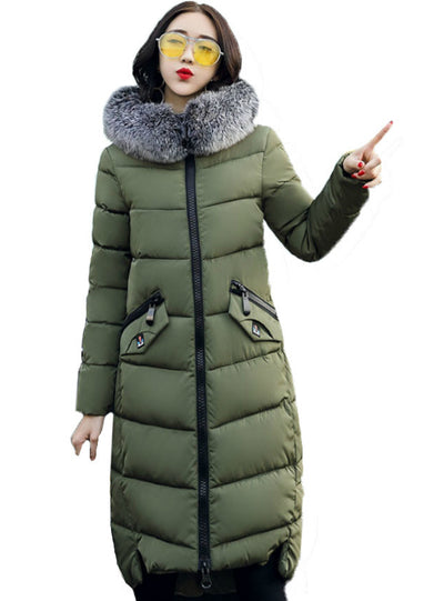 Hooded Coat Fur Collar Thicken Warm Long Jacket 