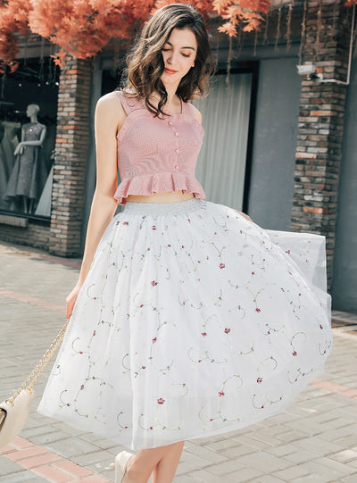 Multi-layer High Waist Embroidery Tulle Skirt