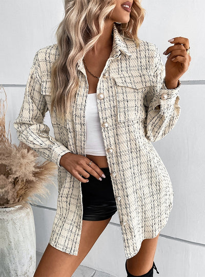 Retro Pocket Long Plaid Coat Jacket