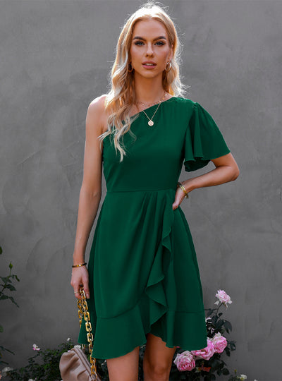 Lotus Leaf One-shoulder Evening Dress