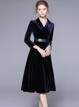 Suit Collar Long Sleeve Velvet Dress