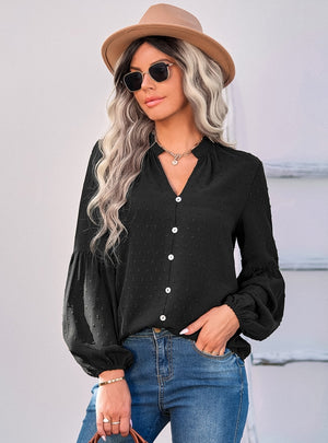 Fashion Pullover Long Sleeve Polka Dot V-neck Shirt