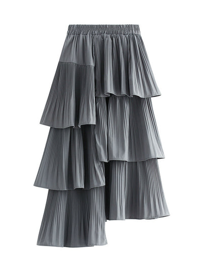 Asymmetric Pleated Ruffle Irregular Skirt