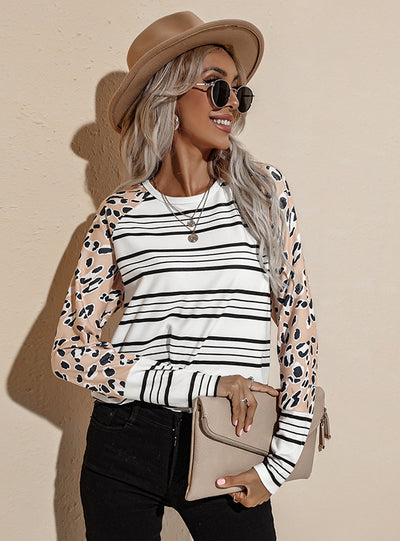 Striped Round Neck Loose Blouse T-shirt