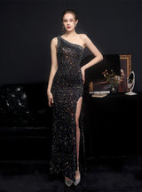 One Shoulder Sequins Party Evening Dress