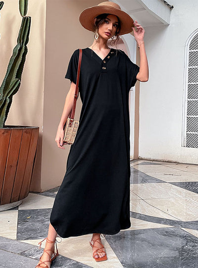 V-neck Skirt Loose Retro Long Dress