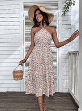 Floral Sling Beach Neck Openwork Dress