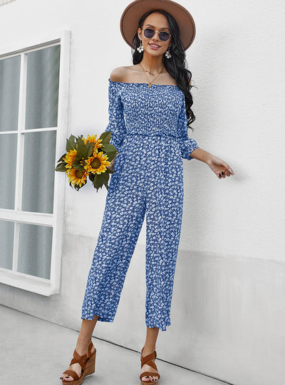 Printed Jumpsuit Off the Shoulder Top