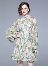 Long Sleeve Printed Lantern Dress