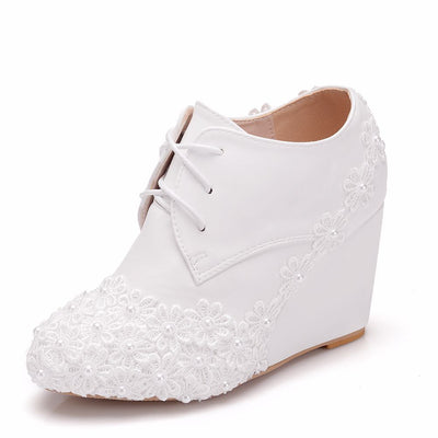 White Wedge Wedge Lace-up Boots