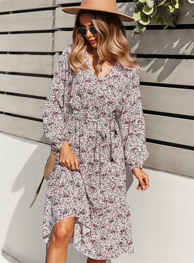 V-neck Sexy Big Swing Print Dress