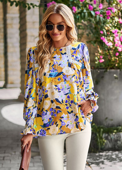 Women Floral Long Sleeve Top Shirt