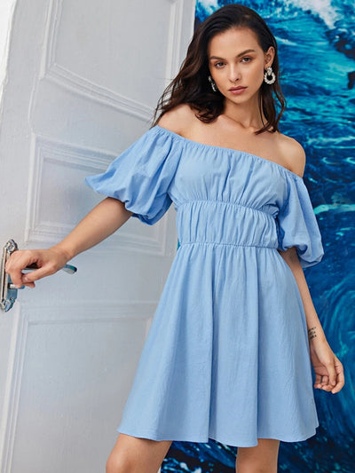 Sky Blue Off the Shoulder Dress