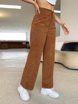 Casual High Waist Button Pocket Corduroy Pants