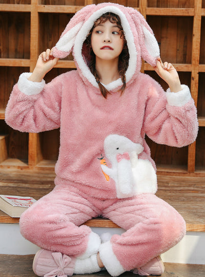 Women Pink Bowknot Rabbit Furry Winter Flange