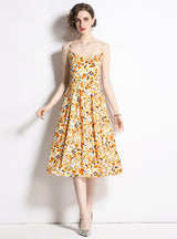 French Floral Chiffon Sling Dress