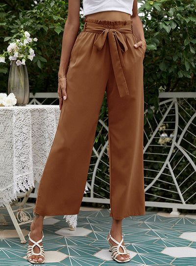 High Waist Lace-up Wide-leg Pants