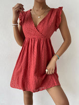 Embroidered Hollow V-neck Sleeveless Holiday Dress