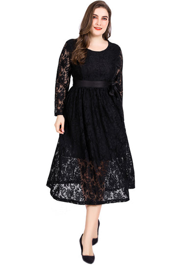 Black Hollow High Waist Long Sleeve Dress