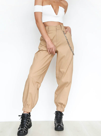 Side Chain Pants For Women Loose Wide Leg Harem Pants 