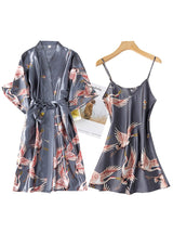 2PCS Robe Set Bride Sexy Kimono Bathrobe Night Dress