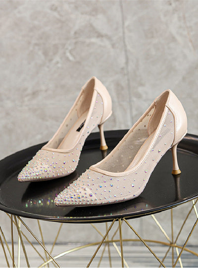 Diamond Mesh Stiletto Heel Pointed High Heels