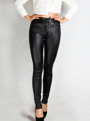 Women's Strapped PU Glossy Pencil Pants