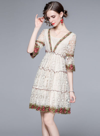 Yarn Embroidery Retro Palace Style Dress