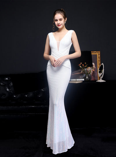 Long Sequined Queen Fishtail Evening Dress