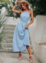 Sling Girdle Waist Plaid Halter Dress