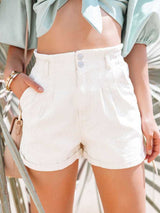 High Waist Semi-elastic Hemmed Denim Shorts