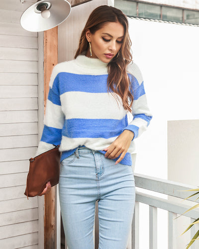 Turtleneck Knit Striped Sweater