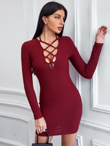 Hollow Slim Sexy Slim Long Sleeve Dress