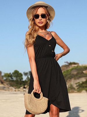 Black Irregular Halter Cross Dress