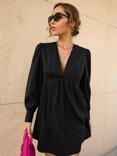 Sexy V-neck Slim Bubble Sleeve Long Sleeve Dress