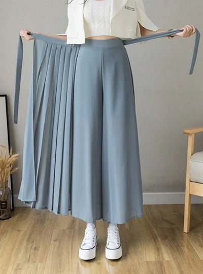 Women Pleated Chiffon Trousers Plus Size High Waist Pants