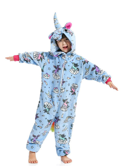 Light Blue Print Fly Unicornio Onesie Zipper Jumpsuit 