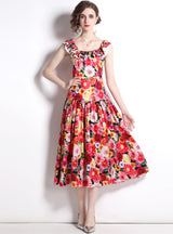 Retro Flounce Sunflower Print Sleeveless Dress