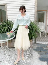 High Waist Pleated Irregular Gauze Skirt