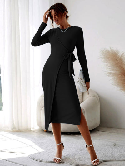 Slim-fit Slit Sexy Long-sleeved Dress